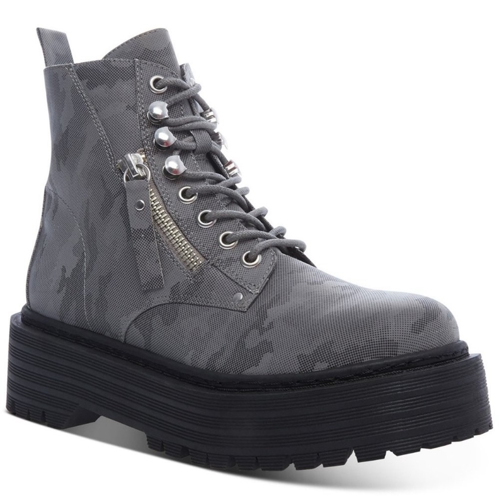 Madden Girl Mashh Grey Metallic Combat Boots